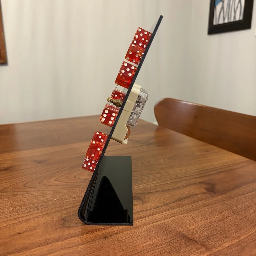 Vintage Las Vegas Red Dice Clock Black Acrylic Tabletop Japan Movement